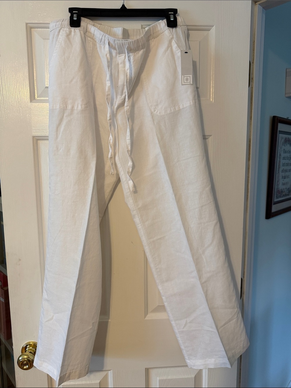 Liz Claiborne White Drawstring Linen-Blend Pants
